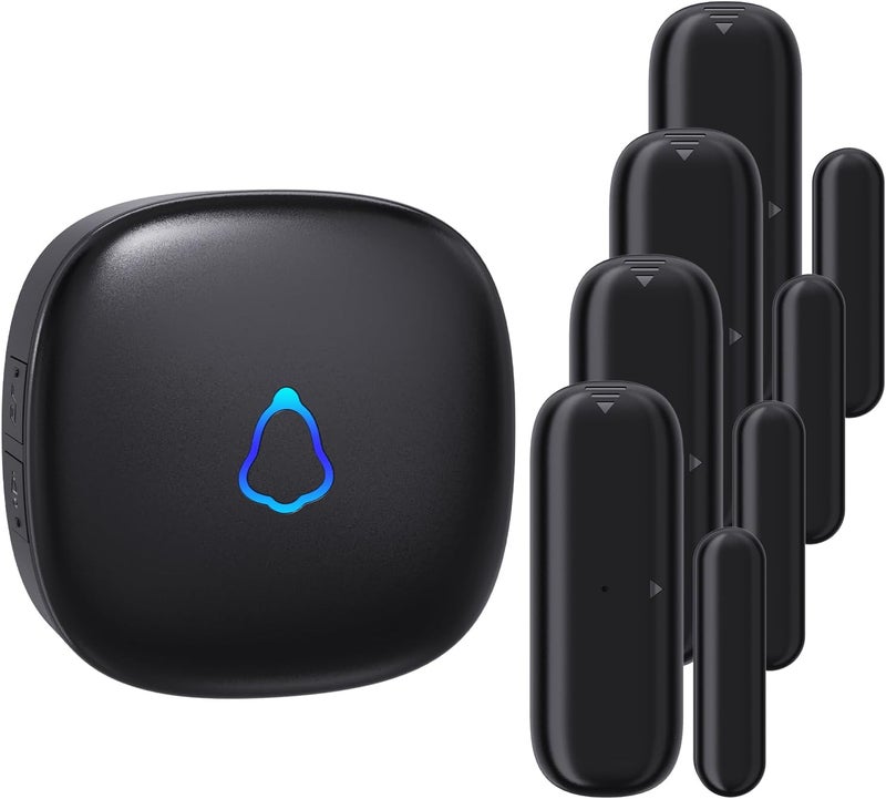 METAK Door Chime, Wireless Door Open Contact Sensor Alarm with 500 FT Range, 58 Chimes and 5 Volume Levels for Business/Store/Home/Office When Entering, 4 Transmitters + 1 Plug-in Receiver - Image 1